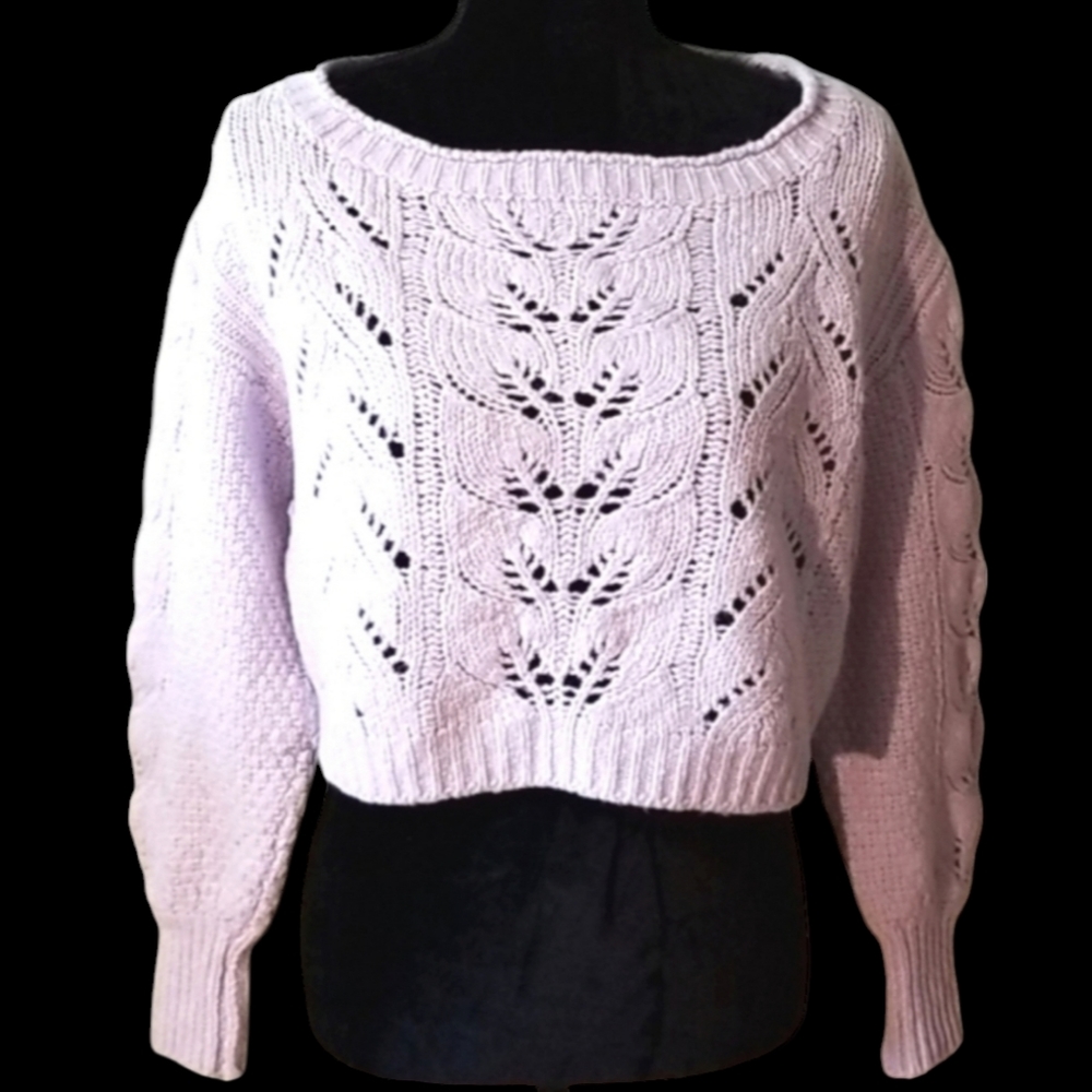 Victoria's Secret lilac loose knit crop boatneck sweater XS